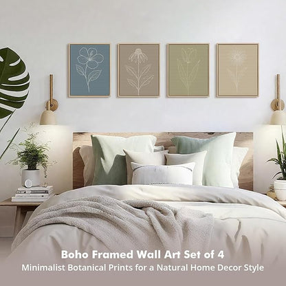 DAJONART Neutral Botanical Wall Art Set of 4,Terracotta & Sage Green Abstract Prints Framed Canvas for Boho, Japandi, and Earth Tone Home Decor, Abstract Earth-Tone Boho Botanical Canvas Art,11x14 in