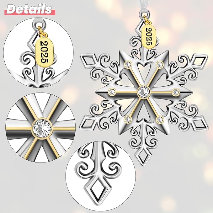 Christmas Tree Ornaments – 2025 Snowflake Hanging Pendant of Car Charm Holiday Decorative Keepsake Gift Home Decor (1 Pieces-B (2025))