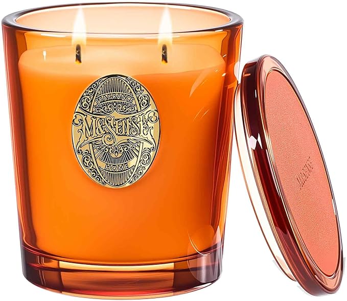 M&SENSE Large Two-Wick Soy Candle | Noir Air& Neon Orange | 19.8 oz, 120H Burn Time | Luxury Scented Candle for Relaxation, Gifting, Home Décor | Ideal for Bedroom, Office, Party Ambiance