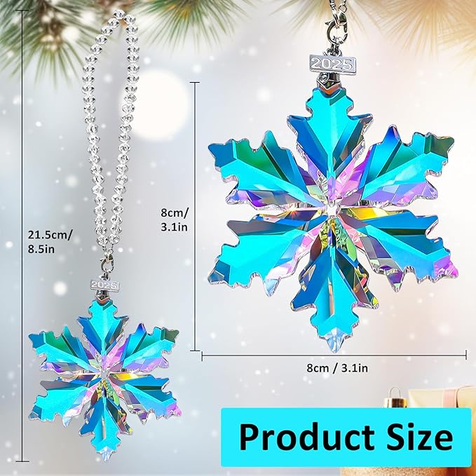 2025 Annual Edition Christmas Snowflake Ornament,Crystal Christmas Ornaments 2025,Crystal Ornament for Christma Tree,Beautiful Ornaments for Women Girls