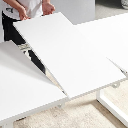 55''- 71'' Extendable Dining Room Table, Expandable Dining Table with Metal Leg, Modern Mid Century Large Table, for 2-6 Person, White