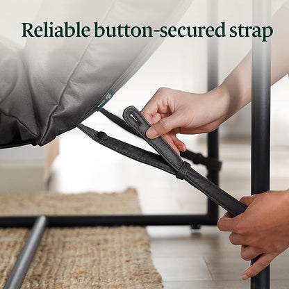 ZINUS Aidan Faux Leather Sling Accent Chair, Metal Framed Armchair with Shredded Foam Cushioning, Slate Grey