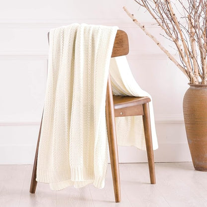 RECYCO Cable Knit Cream White Throw Blanket Twin Size, Super Soft Warm Cozy Decorative Knitted Throw Blanket 3.6LB for Bed, Chair Large 60"x80"