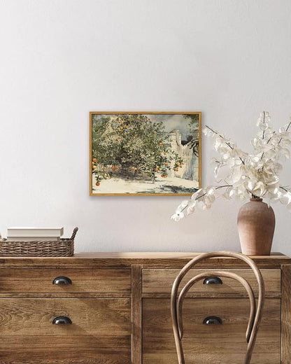 KBKBART Framed Farmhouse Wall Art, Orange Tree Vintage Watercolor Oil Painting, Rustic Kitchen Sign Canvas Wall Art for Dining Room, Bedroom, Living Room, Gallery, Vintage Pictures Wall Decor (8"x10")