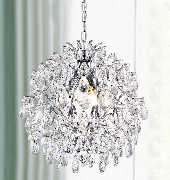 Bestier Modern Pendant Chandelier Crystal Raindrop Lighting Ceiling Light Fixture Lamp for Dining Room Bathroom Bedroom Livingroom entryway 3 E12 Bulbs Required D16 in x H18 in