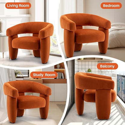 Mid Century Modern Accent Barrel Chair Comfy Upholstered Round Armchair with Montage Design, Velvet Boucle Lounge Chair for Living Room Bedroom Apartment, Orange