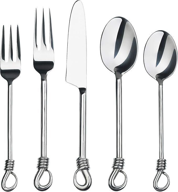 Gourmet Settings - 20-Piece Silverware Set -TWIST Collection - Polished Stainless Steel Flatware Sets - Service for 4 - Kitchen Cutlery Utensils Knife/Fork/Spoon - Dishwasher Safe