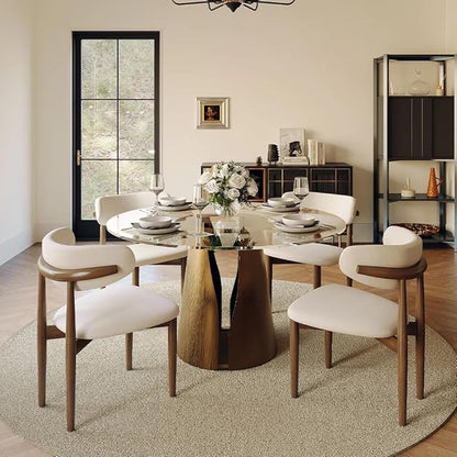 POVISON Round Dining Table for 4, 47" Modern Dining Room Table, Glass Dining Tabletop with Bronze Carbon Steel Pedestal for Dining Room (Dining Table Only)