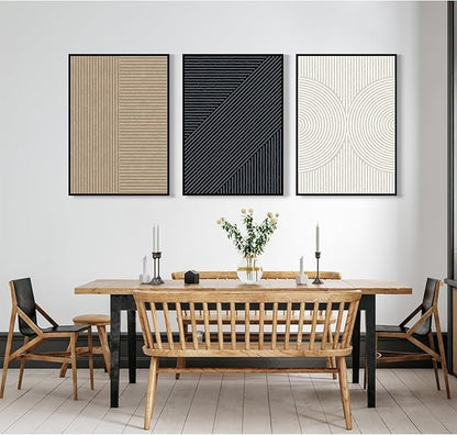 Modern Abstract Pictures Wall Art Boho Neutral Canvas Wall Art Minimalist Line Wall Decor Black Brown Artwork Abstract Modern Painting Prints for Living Room Bedroom 12x16 Inch Framed Set of 3