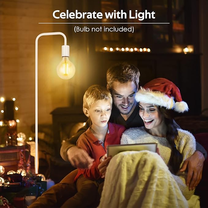 BoostArea Floor Lamp, White Industrial Floor Lamp, 63In Standing Lamp, E26 Socket, On/Off Footswitch, Whole Metal, ETL Listed, Modern Small Lamp for Bedroom, Living Room, Minimalist, Vintage, Mid-Age