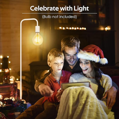 BoostArea Floor Lamp, White Industrial Floor Lamp, 63In Standing Lamp, E26 Socket, On/Off Footswitch, Whole Metal, ETL Listed, Modern Small Lamp for Bedroom, Living Room, Minimalist, Vintage, Mid-Age