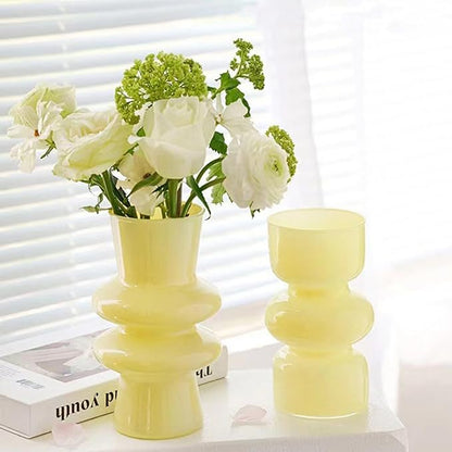 JSPYFITS Modern Glass Vases, 7.87" Tall Four-Layer Glass Vase Bubble Flower Vases Decorative for Home Décor, Decorative Milky Yellow Glasses Table Vase for Wedding Housewarming Gift