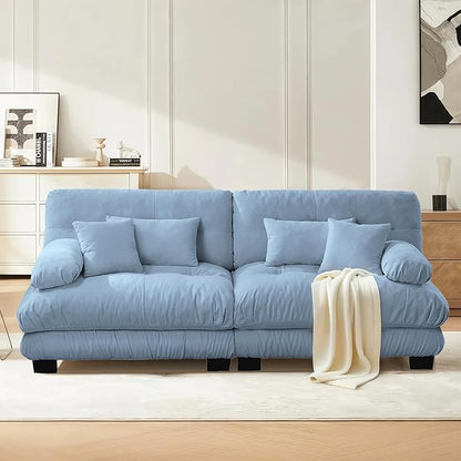 SoarFlash Modern Living Room Velvet Recliner Sofa, Loveseat Sofa for Apartment, Solid Wood Frame, Easy to Install (94.4 inch,Blue)