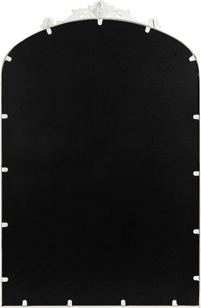 Kate and Laurel Arendahl Traditional Arch Wall Mirror; 24 x 36; Antique White; Vintage Glam Baroque-Inspired Arched Bathroom Vanity Mirror with Ornate Crown