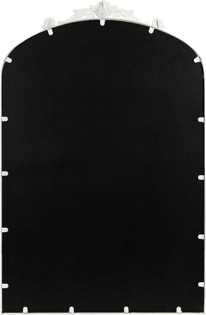 Kate and Laurel Arendahl Traditional Arch Wall Mirror; 24 x 36; Antique White; Vintage Glam Baroque-Inspired Arched Bathroom Vanity Mirror with Ornate Crown