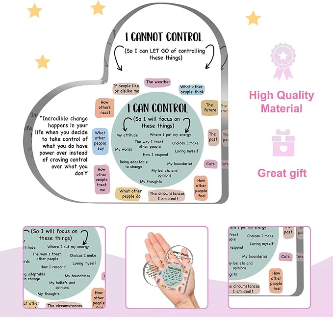 Mental Health Things I Can Control Decor, Mindfulness Therapy Anxiety Decor Office Acrylic Heart Gifts, School Counselor Sign Therapist Office Art Decorations for Therapist Office Living Room Bedroom Gift