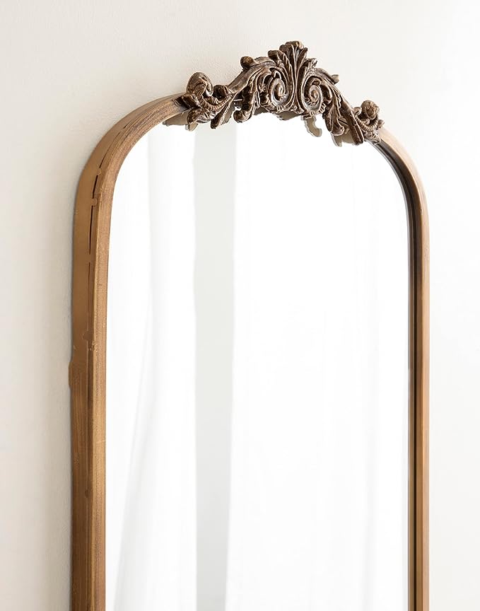 Kate and Laurel Arendahl Glam Arched Vintage Full Length Mirror; 18 x 58; Gold; Traditional Baroque Full Body Wall Mirror with Ornate Garland Inspired Crown