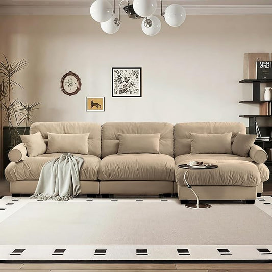 SorFlash Sectional Sofas Couches for Living Room, L Shaped Couch Sofa Set, Small Couches for Small Spaces, Apartment with Movable Ottoman, Brown