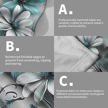 Rustic Farmhouse Hand Towels Teal Daisy Floral Butterfly Wooden Print Decorative Absorbent Kitchen Spa 28x14