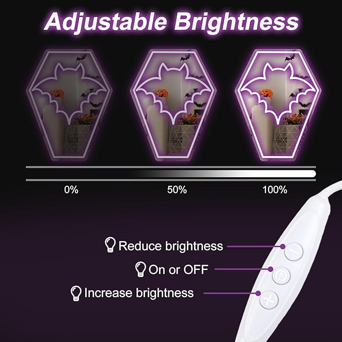 Coffin Bat Neon Mirror Sign,Gothic Room Decor,USB Powered,Halloween Bat Coffin Decor,LED Light Gothic Room, Teen Girls Preppy