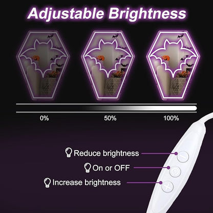 Coffin Bat Neon Mirror Sign,Gothic Room Decor,USB Powered,Halloween Bat Coffin Decor,LED Light Gothic Room, Teen Girls Preppy