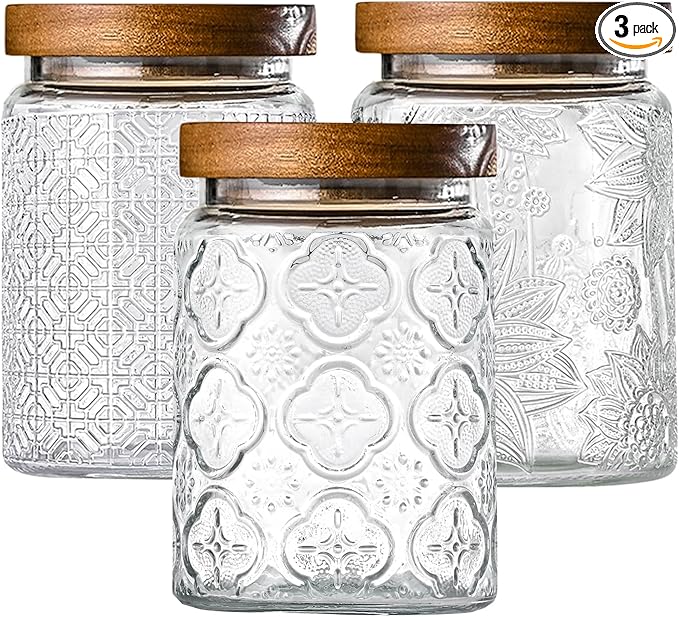3-Pack 24oz Glass Jar With Airtight Lid,Kitchen Canisters For Countertop,Coffee Sugar Container Set,Pantry Glass Storage Containers For Flour,Candy,Loose Tea,Snack, mason jars