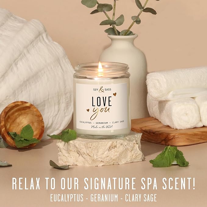 Valentines Day Gifts for Her, Valentine Candles -I Love You Candle, w/Eucalyptus & Geranium I I Love You Gifts for Her I Valentines Day Candle for Wife, Girlfriend I 9oz, 50Hr Burn, USA Made