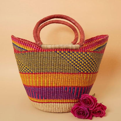 Kitchen & Dining Storage, Reusable Grocery Bag, Countertop Fruits Holder, Picnic Basket, Market Tote, Beach Basket, Harvesting, Foraging, Decorative Wicker Basket, Woven, Boho, Yellow Orange