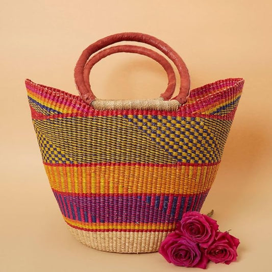Kitchen & Dining Storage, Reusable Grocery Bag, Countertop Fruits Holder, Picnic Basket, Market Tote, Beach Basket, Harvesting, Foraging, Decorative Wicker Basket, Woven, Boho, Yellow Orange