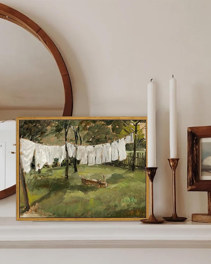 KBKBART Framed Canvas Wall Art Home Decor, Vintage Laundry Room Art Prints Wall Decor, Farmhouse Decor Canvas Oil Painting, Antique Country Landscape Wall Art Prints for Beroom Living Room Bathroom (12"x16")