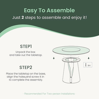 POVISON Round Dining Table for 4, Modern Dining Table 47" with 23" Lazy Susan, Glossy Black Sintered Stone Dining Tabletop with Black Carbon Steel Pedestal (Dining Room Table Only)