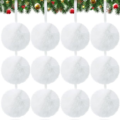 24 Pcs White Furry Christmas Ball Ornaments for Tree 3.94 Inches Large Pom Pom Ball Christmas Hanging Decoration for Party Supplies Fireplace Mantel Wall Decor
