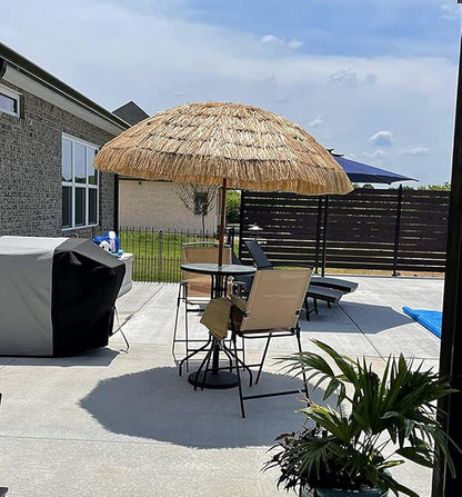 AMMSUN 7.5ft Hula Thatched Tiki Patio Beach Umbrella Hawaiian Style 10 Ribs UPF 50+ with Tilt Carry Bag for Outdoor Tiki Bar, Tropical Palapa, Patio Garden Beach Pool Backyard Natural Color