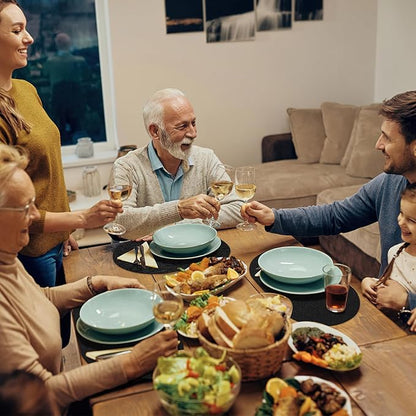 Placemats Set of 12 Washable, Heat Resistant Table Placemats Wipeable Faux Leather Oval Place Mats Non Slip, Waterproof Oval Table Mats for Indoor Outdoor, Black