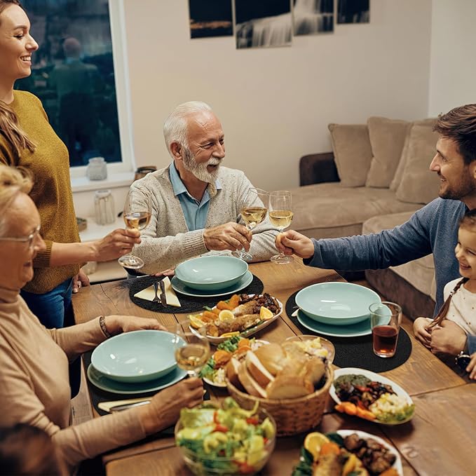 Placemats for Dining Table Set of 4 Non-Slip, Heat Resistant Leather Placemat Double Layer, Waterproof Table Mats Easy to Clean for Kitchen Dining Room Coffee Office Table, Black