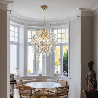 Bestier Modern Gold Pendant Chandelier Crystal Raindrop Lighting Ceiling Light Fixture Lamp for Dining Room Bathroom Bedroom Livingroom entryway 3 E12 Bulbs Required D16 in x H18 in