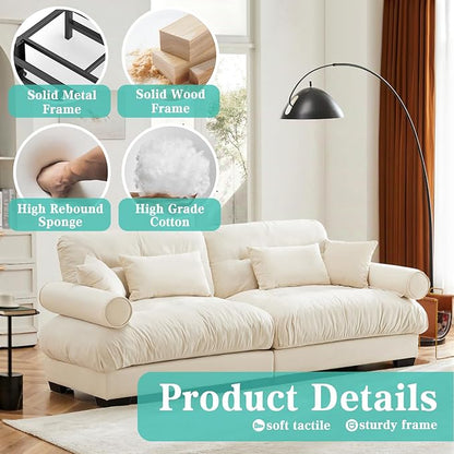 SoarFlash Living Room Velvet Recliner Sofa Small Sofa, Loveseat for Apartment, Storage Sofa with Solid Wood Frame, Easy to Install (93.7inch, Beige)