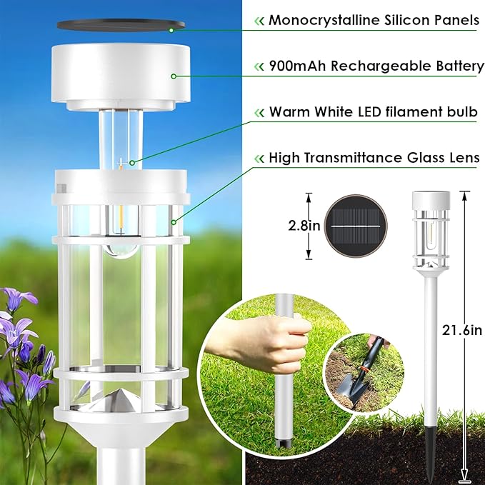 Mancra Solar Pathway Lights Outdoor Waterproof, 8 Pack LED Solar Garden Lights for Outside Decorations, Dusk to Dawn Solar Walkway Lights Landscape Lighting