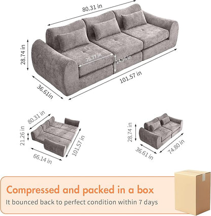 101.6" Modular Sectional Cloud Sofa,Floor Boneless Couch, 4-in-1 Folding Convertible Sofa Bed, Modular Cushion Couch,Suitable for Living Room,Bedroom and Recreation Room (Gray)