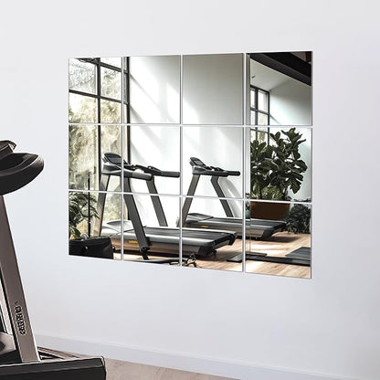 Home Gym Wall Mirror, 12"x12"x12PCS Full Length Home Gym Workout Mirror for Garage, Bedroom, Living Room, Over The Door
