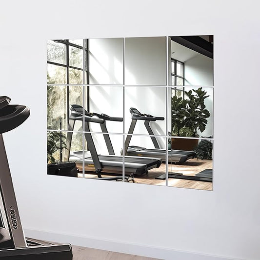 Home Gym Wall Mirror, 12"x12"x12PCS Full Length Home Gym Workout Mirror for Garage, Bedroom, Living Room, Over The Door