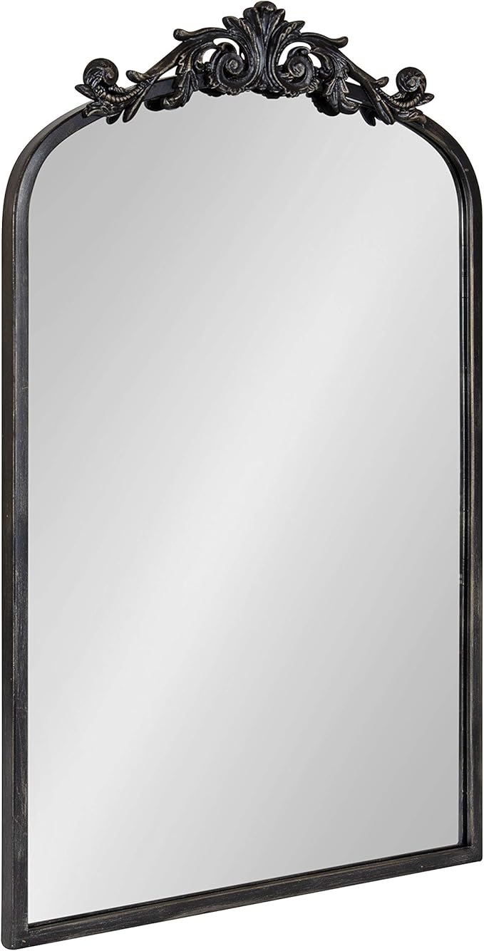 Kate and Laurel Arendahl Traditional Arch Mirror, 19 x 30.75, Antique Black, Baroque Inspired Wall Decor
