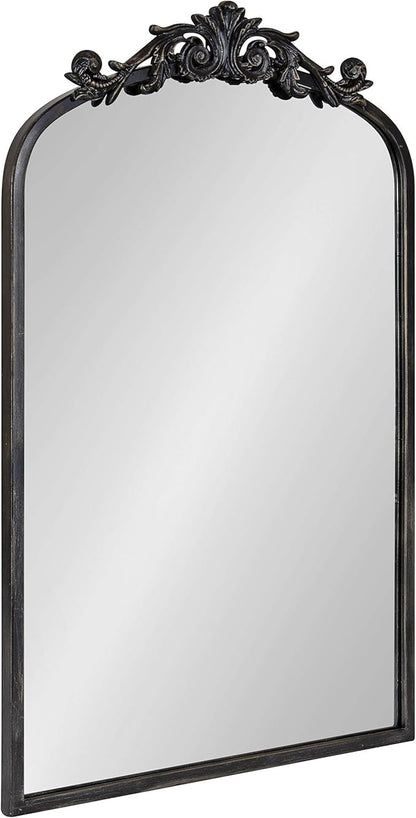 Kate and Laurel Arendahl Traditional Arch Mirror, 19 x 30.75, Antique Black, Baroque Inspired Wall Decor