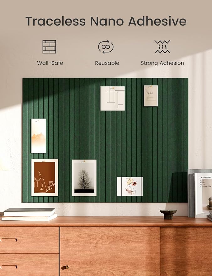 Bumusty Large Felt Bulletin Board 48" x 36" Cork Board Alternative-12 Pack with 70 Safe Removable Adhesive Tabs, Cork Boards for Walls Cork Board for Home Office Classroom Pin Board (Aurora Green)