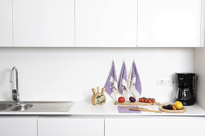 SMYRNA TURKISH COTTON Herringbone Series Kitchen Dish Towels Pack of 4, Machine Washable Wash Cloths, Ultra Soft, Absorbent, Prewashed and Quick Dry Turkish Dish Towels, 15x26 Inch (Purple)