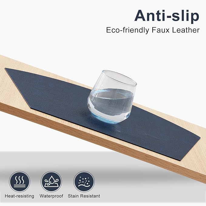 Homaxy Round Table Placemats Set of 6, Washable Wedge Shaped Faux Leather Table Mats, Wipeable Kitchen Dinner Place Mats for Indoor Outdoor, Navy Blue