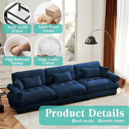 SoarFlash 130” Sectional Sofa 3 Seat Couch, L Shaped Modern Sofa with Solid Wood Legs, Couches Sofas for Living Room Apartment, Comfortable Small Couches for Small Spaces, Blue