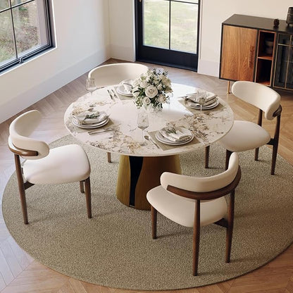 POVISON 47" Round Dining Table for 4, Modern Dining Table,Pandora Sintered Stone Dining Tabletop with Bronze Carbon Steel Pedestal for Dining Room (Dining Room Table Only)