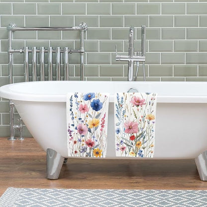 Watercolor Wildflower Kitchen Towels Set of 2 Absorbent Butterfly Dish Towels Housewarming Holiday Tabletop Decor Floral
