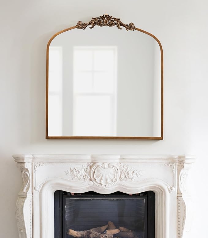 Kate and Laurel Arendahl Ornate Traditional Square Arched Mirror; 28 x 30; Antique Gold; Decorative Baroque Style Arch Vintage Mirror with Wide Frame and Crown